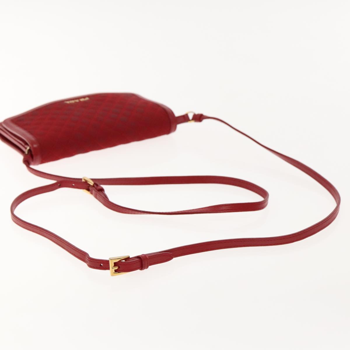 PRADA Quilted Shoulder Bag Nylon Red Gold Auth 94457