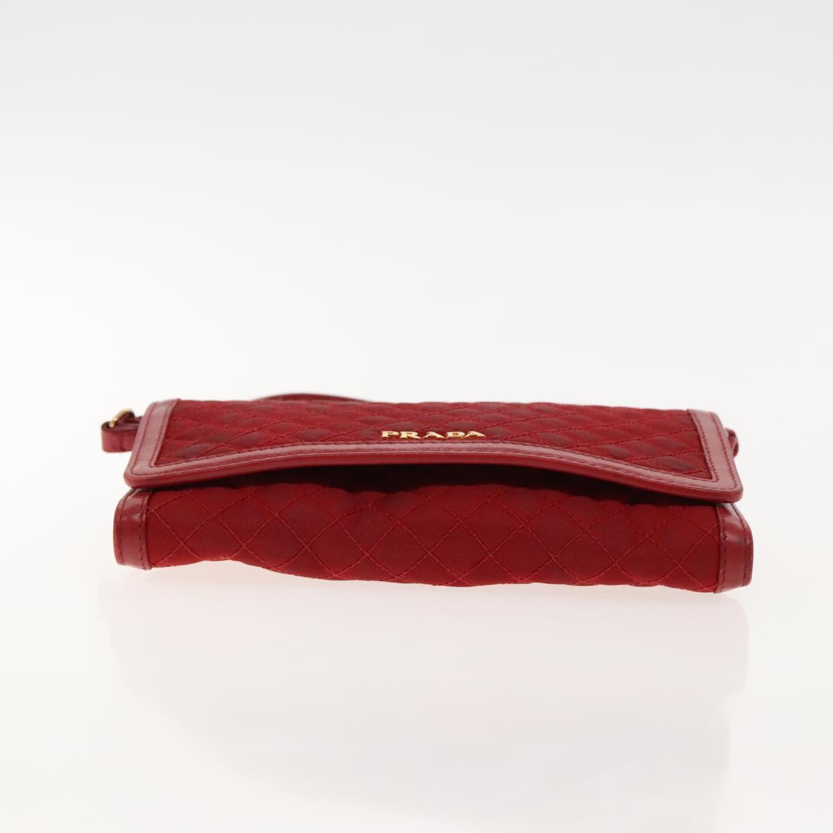 PRADA Quilted Shoulder Bag Nylon Red Gold Auth 94457