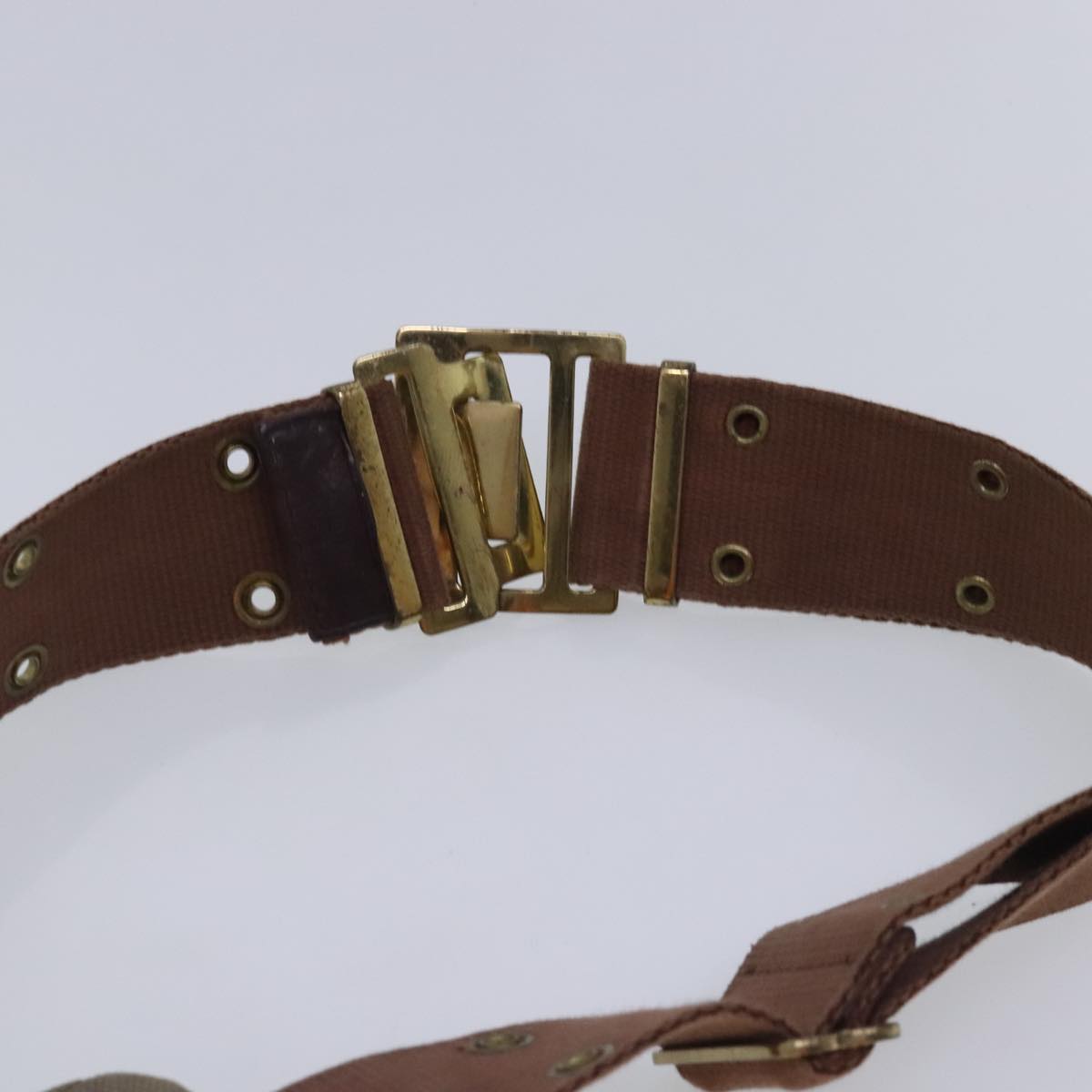 Christian Dior Trotter Canvas Belt 29.5"" Beige Gold Auth 94461