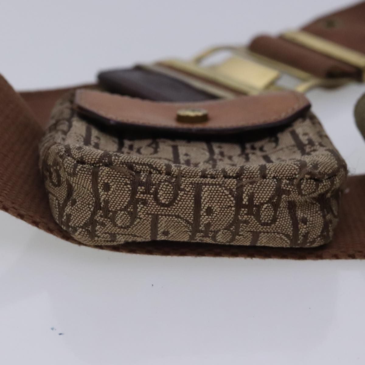 Christian Dior Trotter Canvas Belt 29.5"" Beige Gold Auth 94461