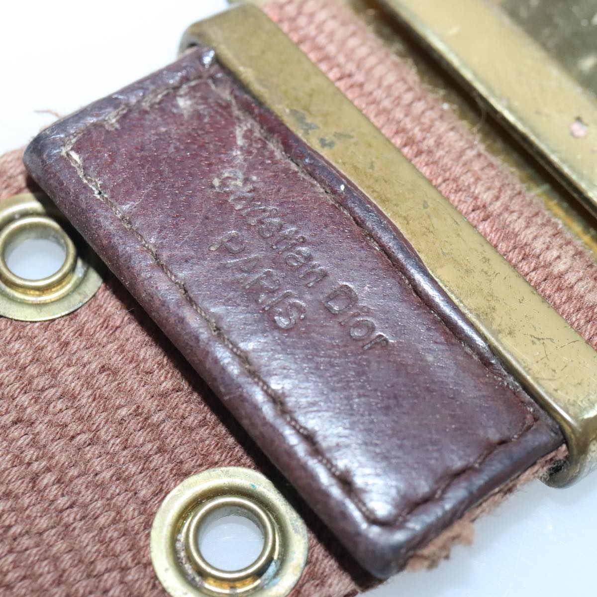 Christian Dior Trotter Canvas Belt 29.5"" Beige Gold Auth 94461