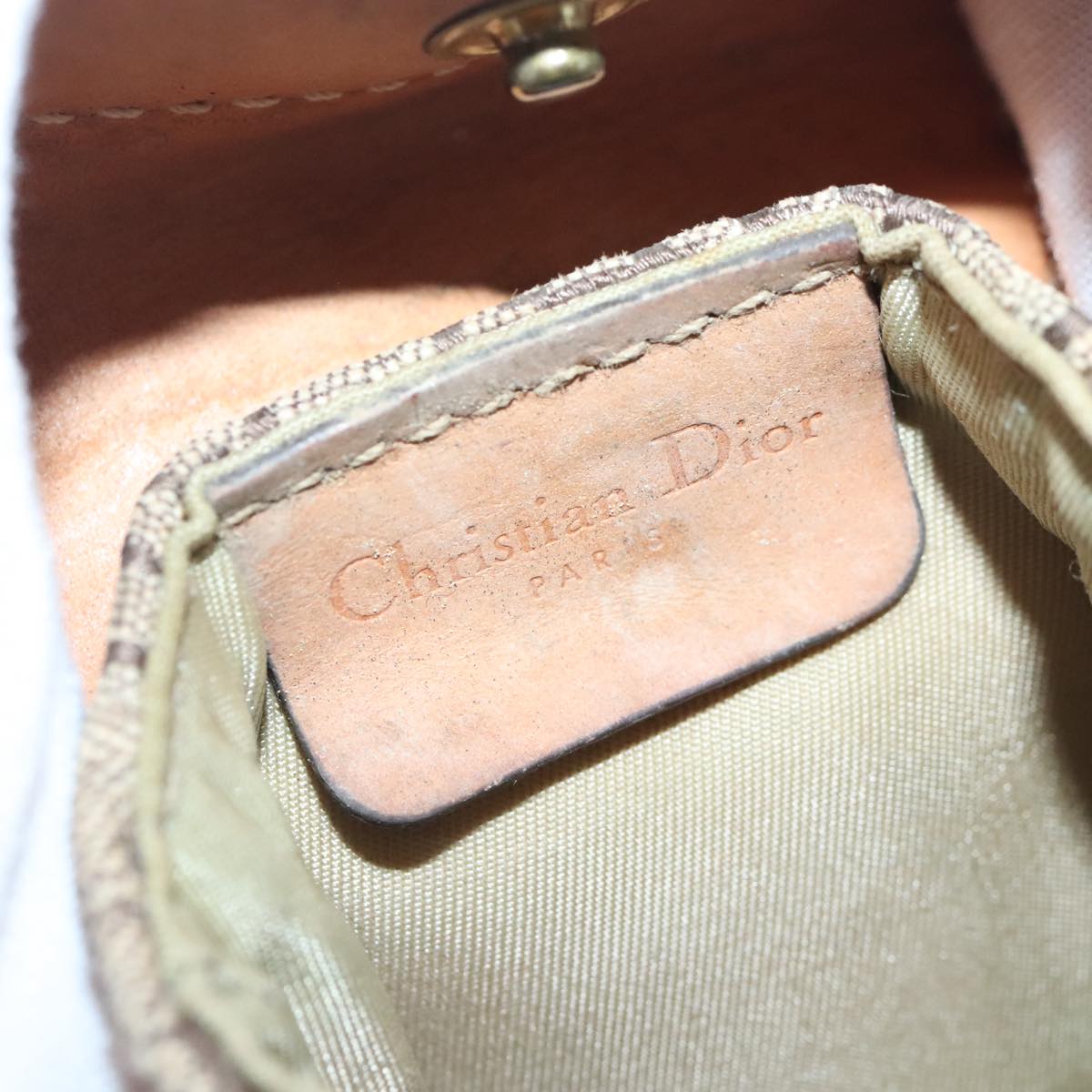 Christian Dior Trotter Canvas Belt 29.5"" Beige Gold Auth 94461