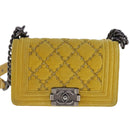 CHANEL Matelasse 20 Chain Boy Chanel Umhängetasche Velours Gelb CC Auth 94468V-13
