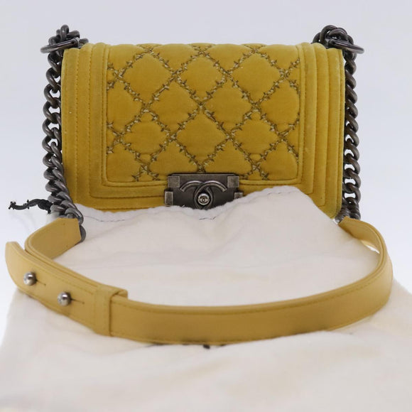 CHANEL Matelasse 20 Chain Boy Chanel Umhängetasche Velours Gelb CC Auth 94468V