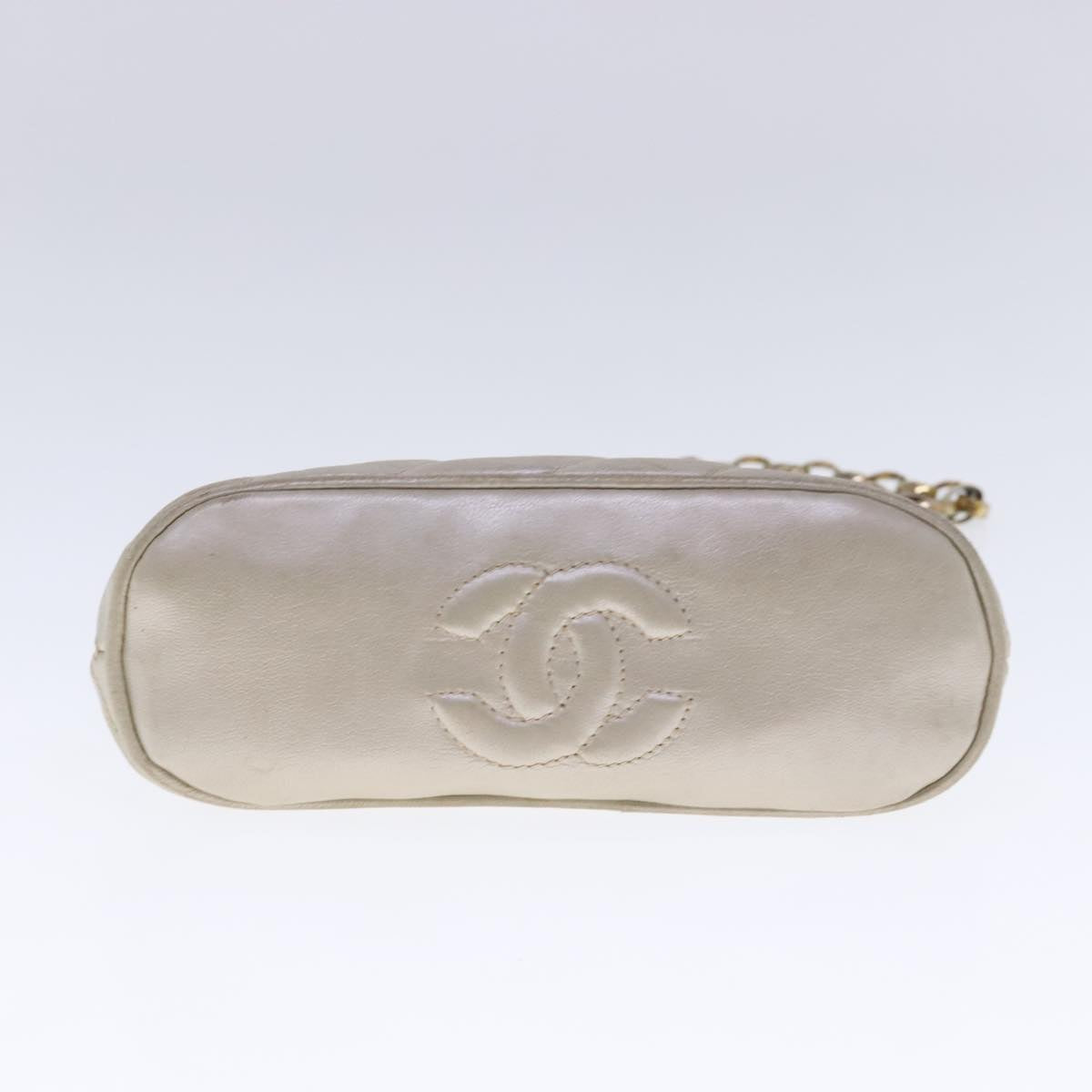 CHANEL Chain Shoulder Bag Leather White Gold CC Auth 94469