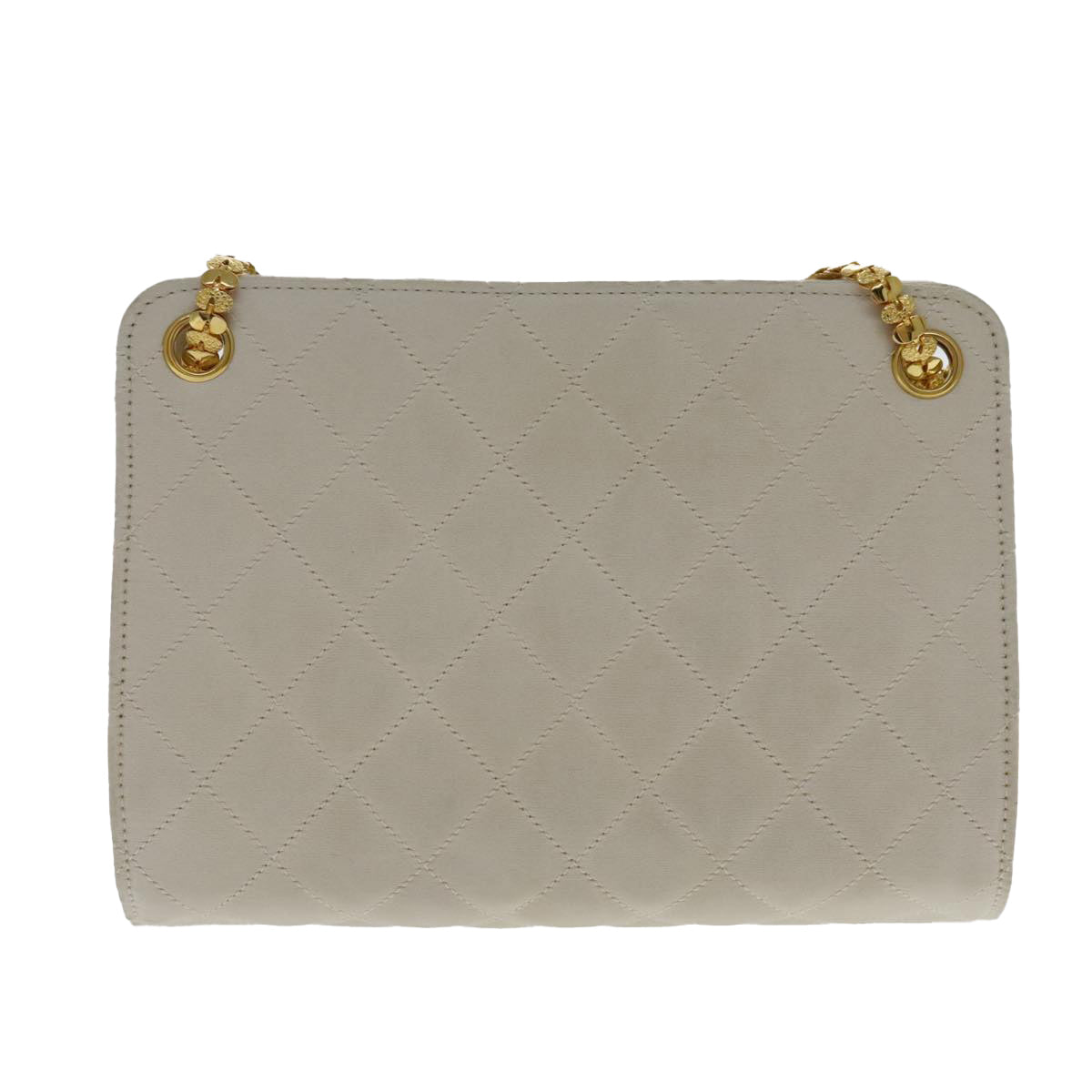 CHANEL Quilted Chain Shoulder Bag Nylon White Gold CC Auth 94470 - 0