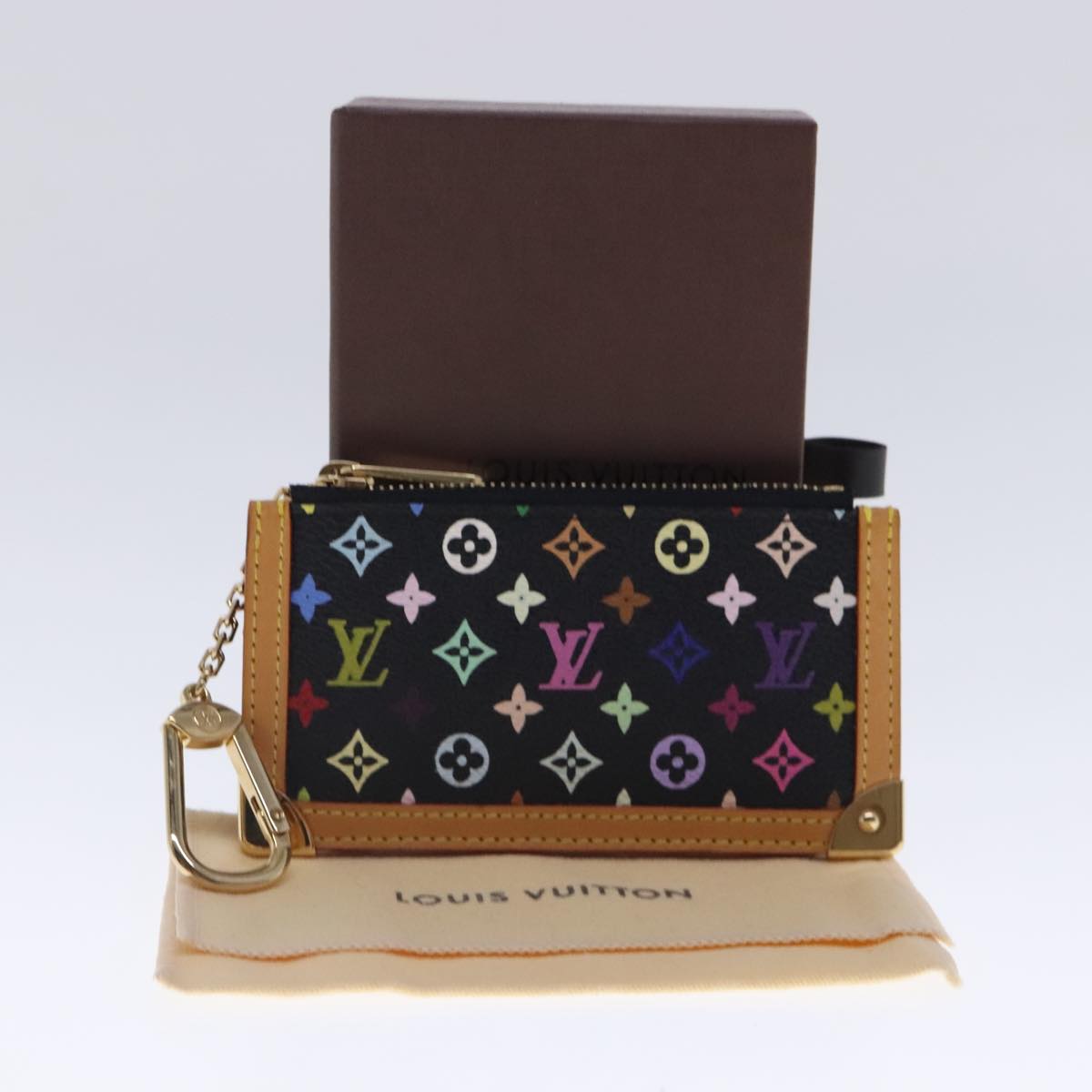 LOUIS VUITTON Monogram Multicolor Pochette Cles Purse Black M92654 Auth 94474A