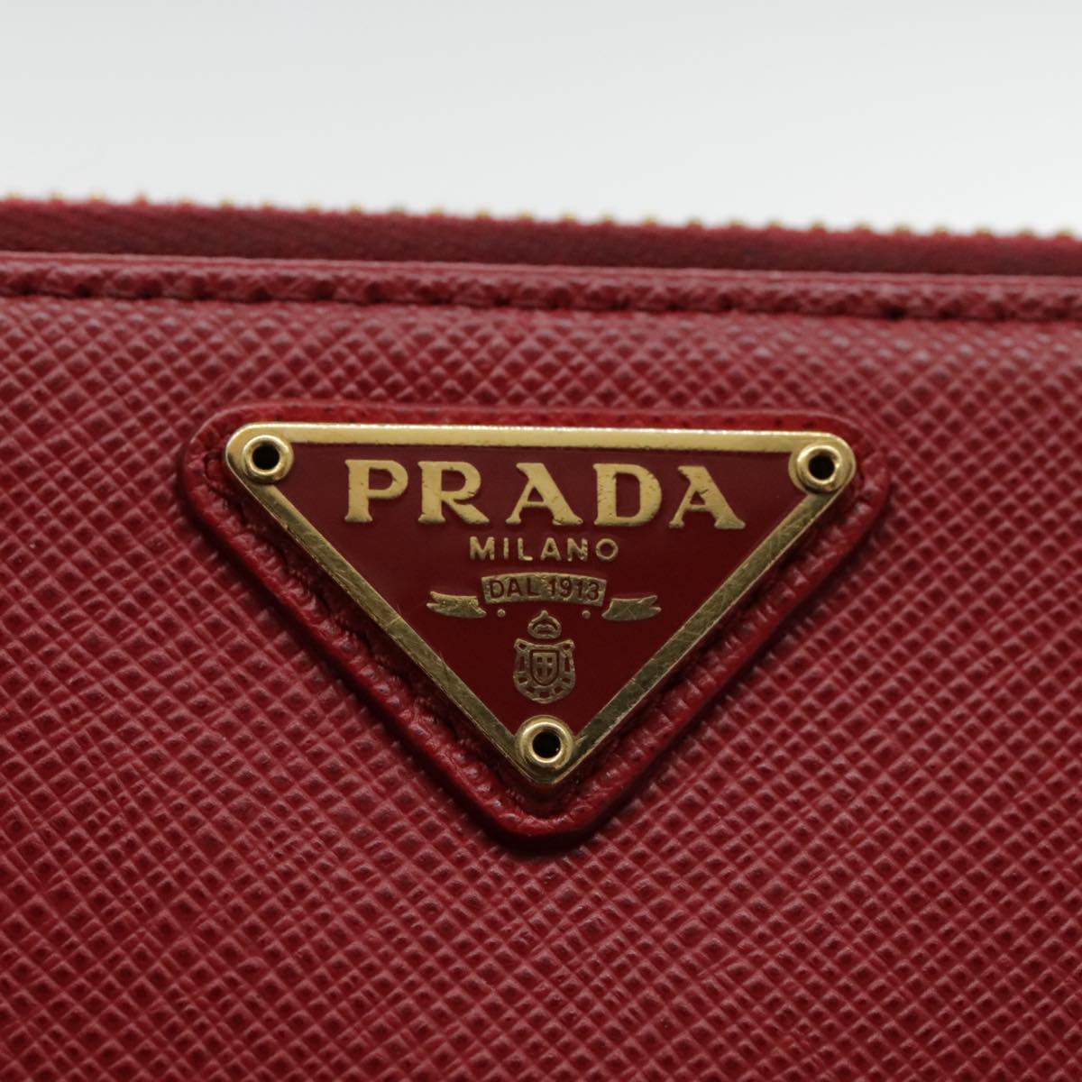 PRADA Chain Shoulder Bag Safiano leather Red Gold Auth 94477