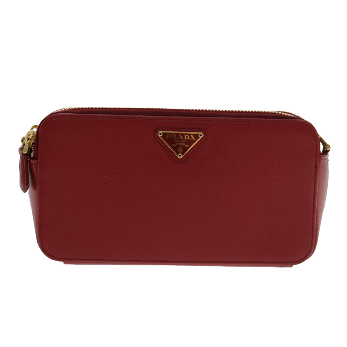 PRADA Chain Shoulder Bag Safiano leather Red Gold Auth 94477