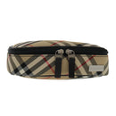 BURBERRY Nova Check Pouch Nylon Beige Silver Auth 94478-1