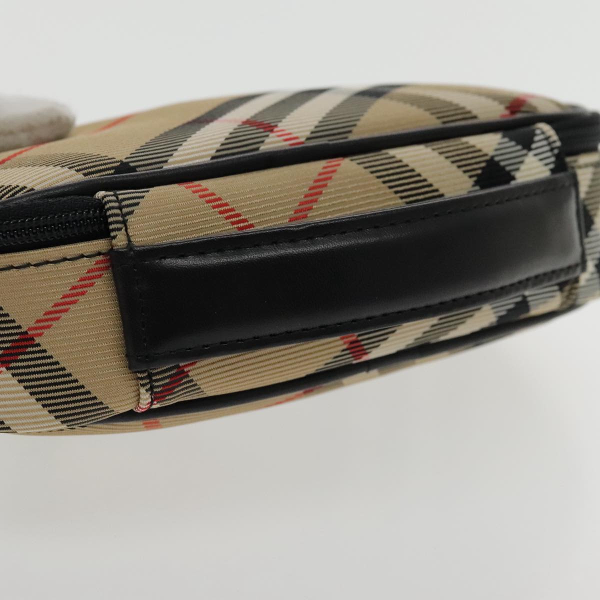 BURBERRY Nova Check Pouch Nylon Beige Silver Auth 94478