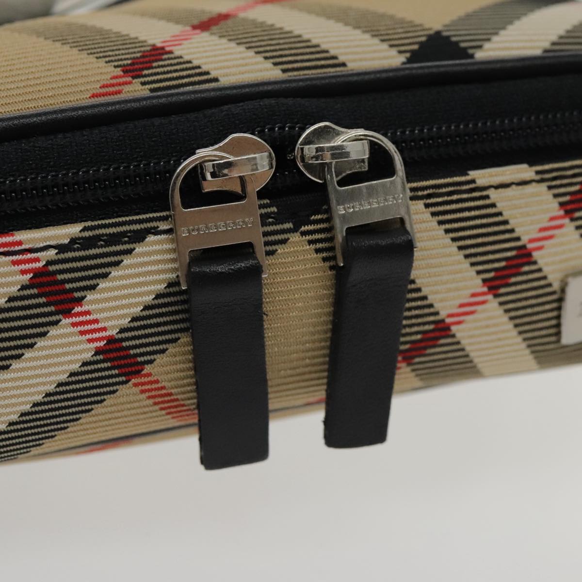 BURBERRY Nova Check Pouch Nylon Beige Silver Auth 94478