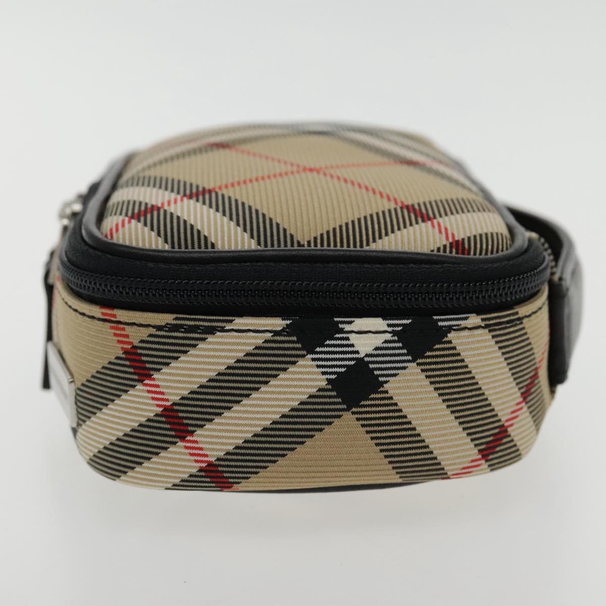 BURBERRY Nova Check Pouch Nylon Beige Silver Auth 94478