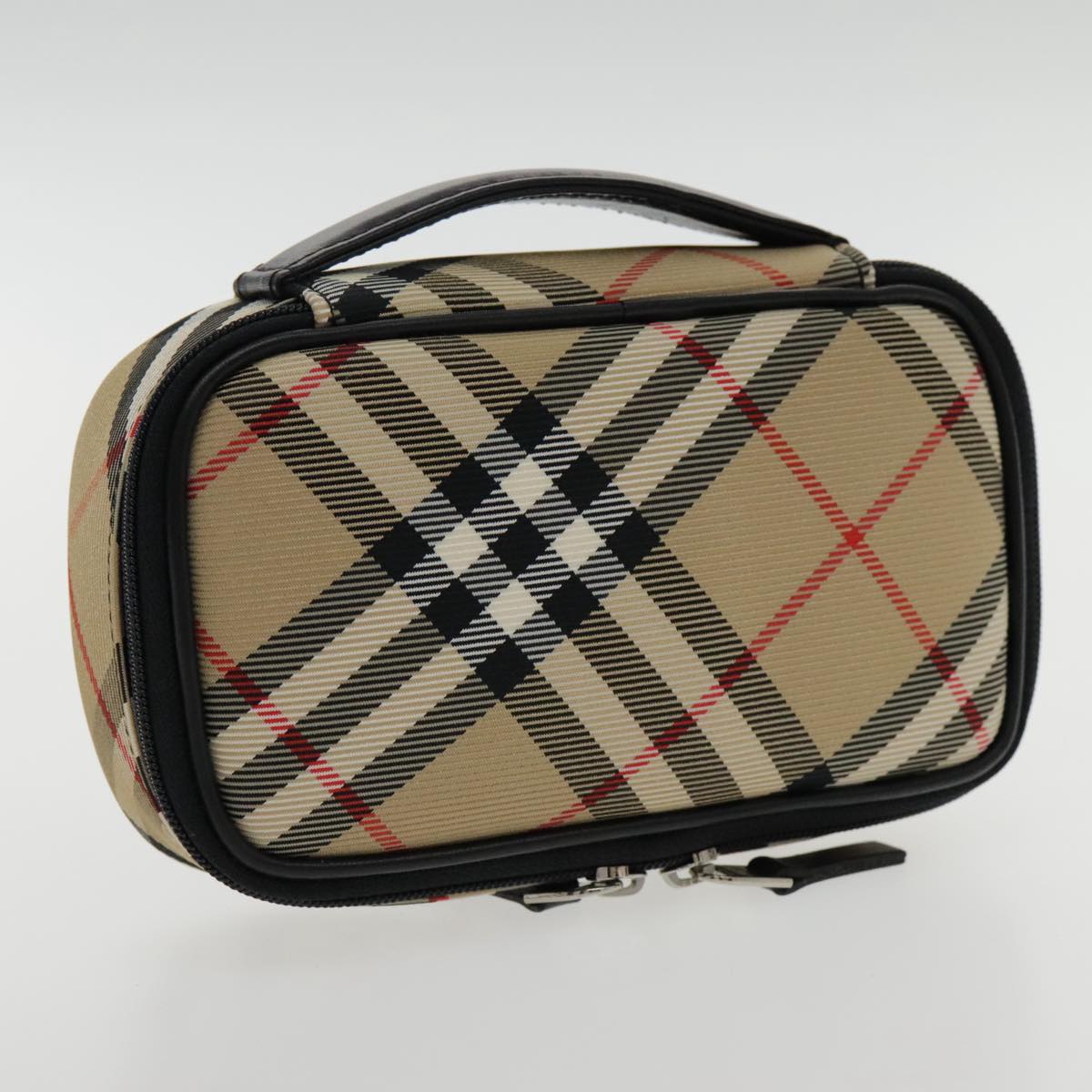 BURBERRY Nova Check Pouch Nylon Beige Silver Auth 94478