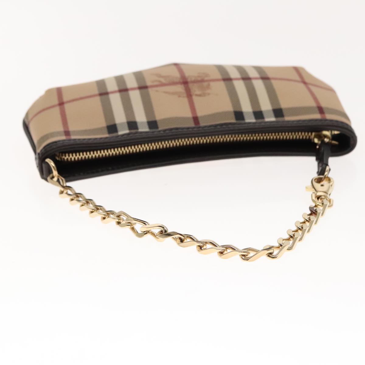 BURBERRY Nova Check Accessory Pouch PVC Beige Gold Auth 94479