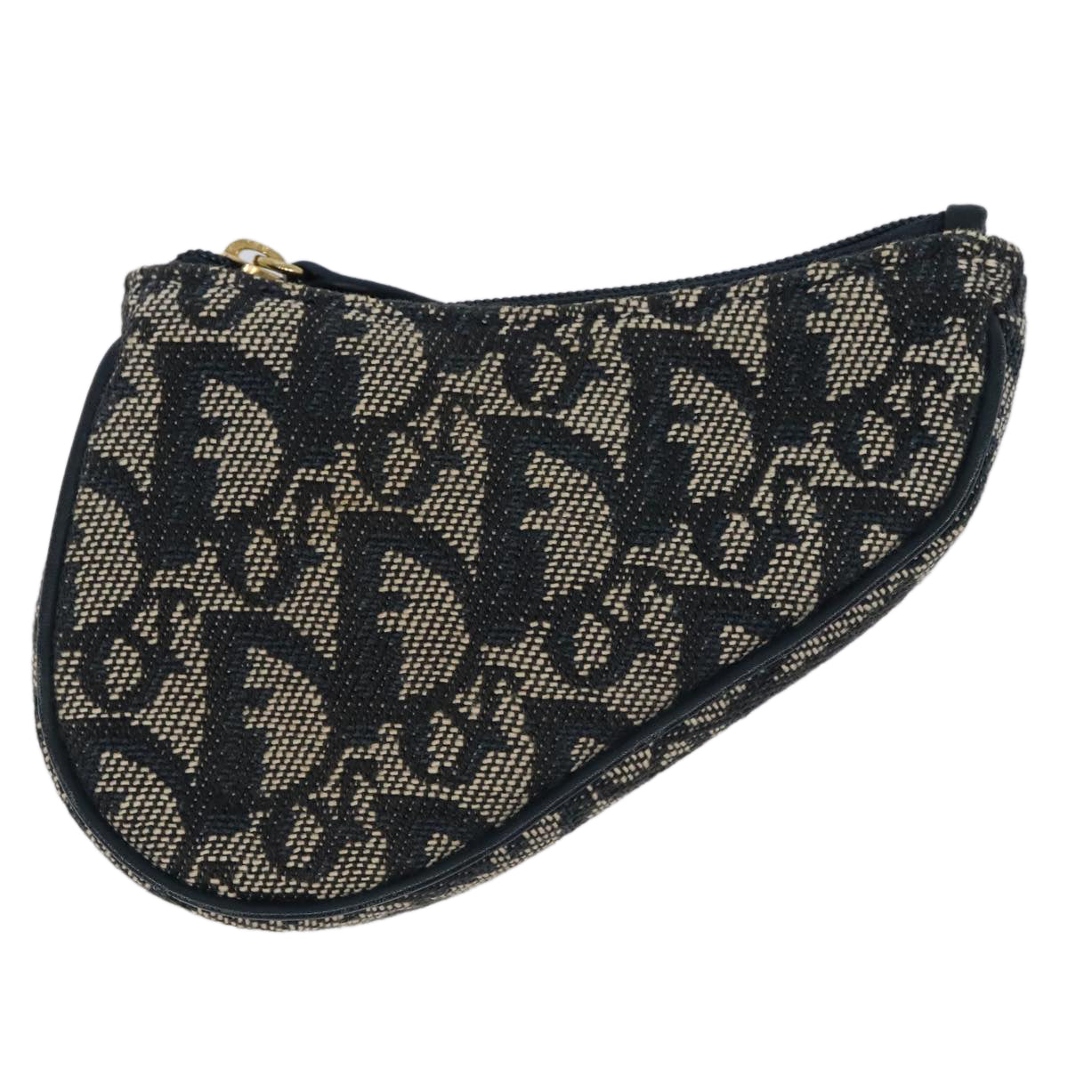 Christian Dior Trotter Canvas Saddle Coin Purse Navy Auth 94544