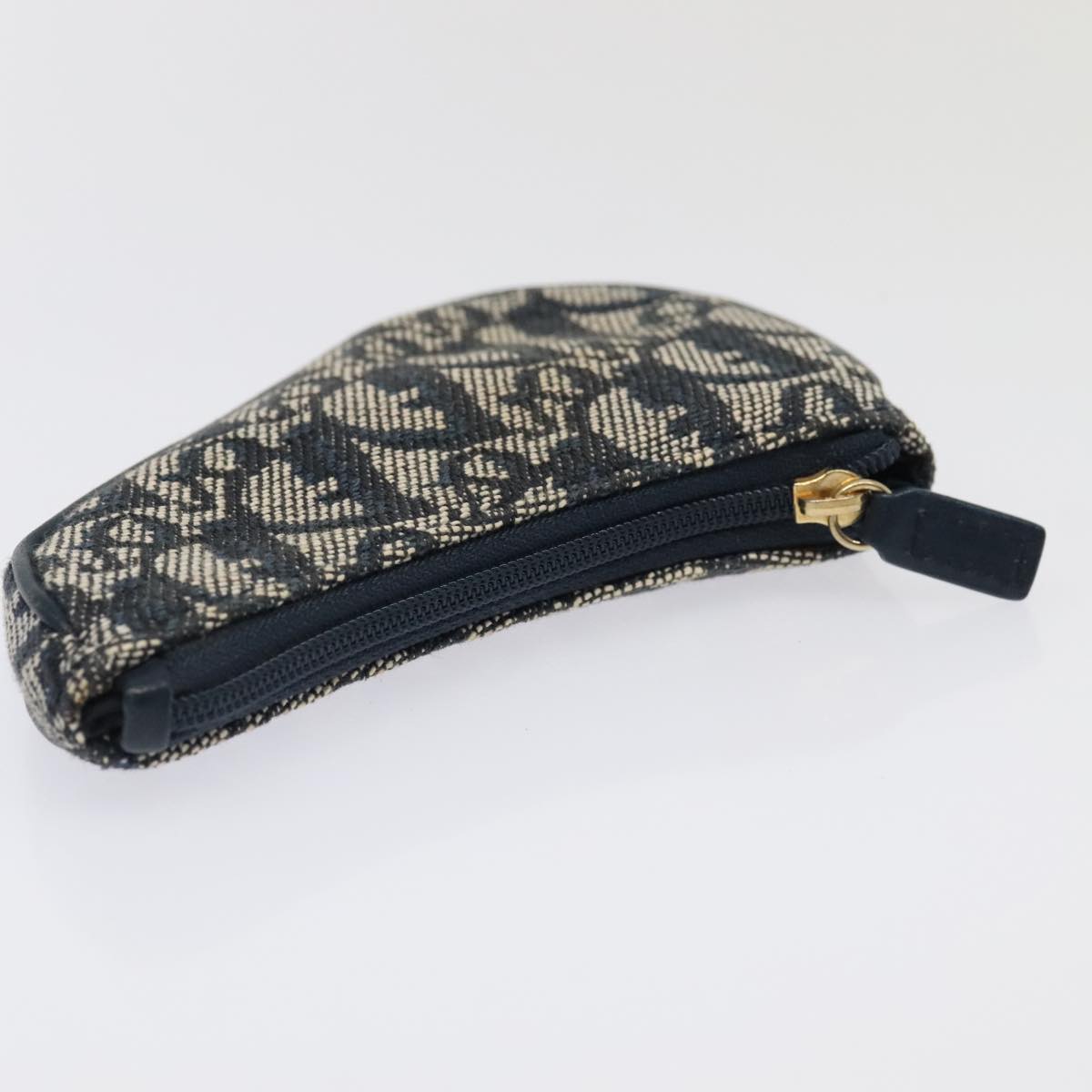 Christian Dior Trotter Canvas Saddle Coin Purse Navy Auth 94544