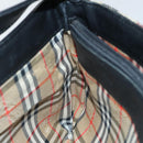 BURBERRY Nova Check Hand Bag Leather Canvas Black Beige Auth 94567-17