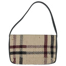BURBERRY Nova Check Hand Bag Leather Canvas Black Beige Auth 94567-13