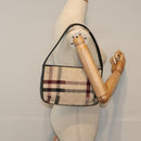 BURBERRY Nova Check Hand Bag Leather Canvas Black Beige Auth 94567-23