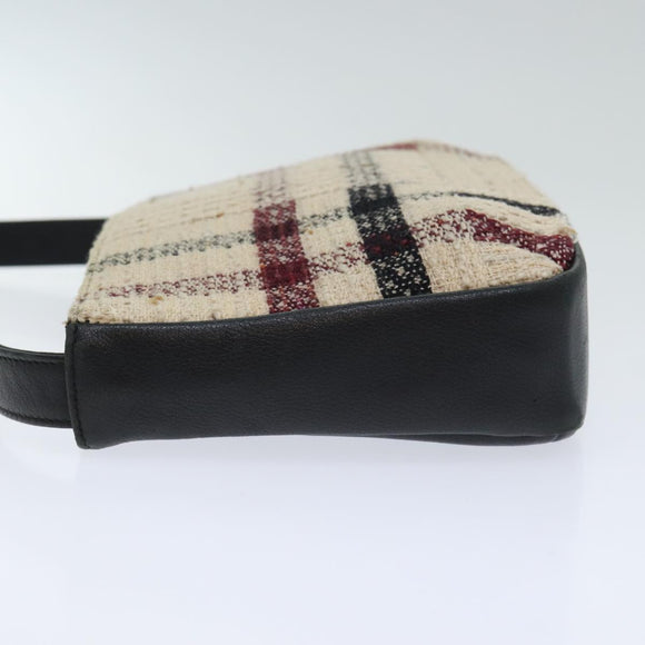 BURBERRY Nova Check Hand Bag Leather Canvas Black Beige Auth 94567
