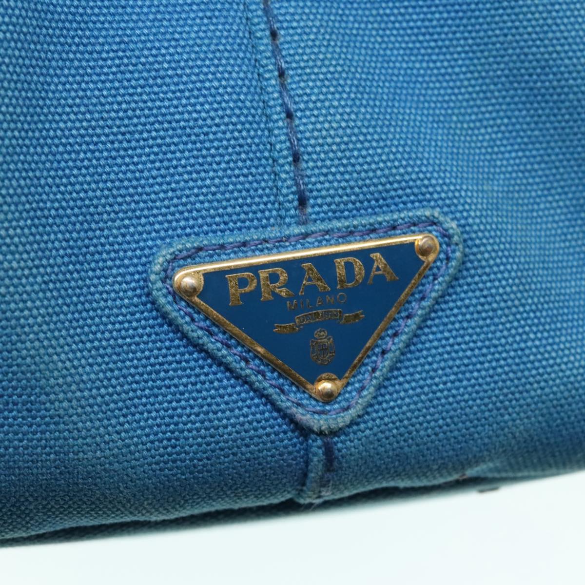 PRADA Canapa MM Hand Bag Canvas Blue Gold Auth 94610