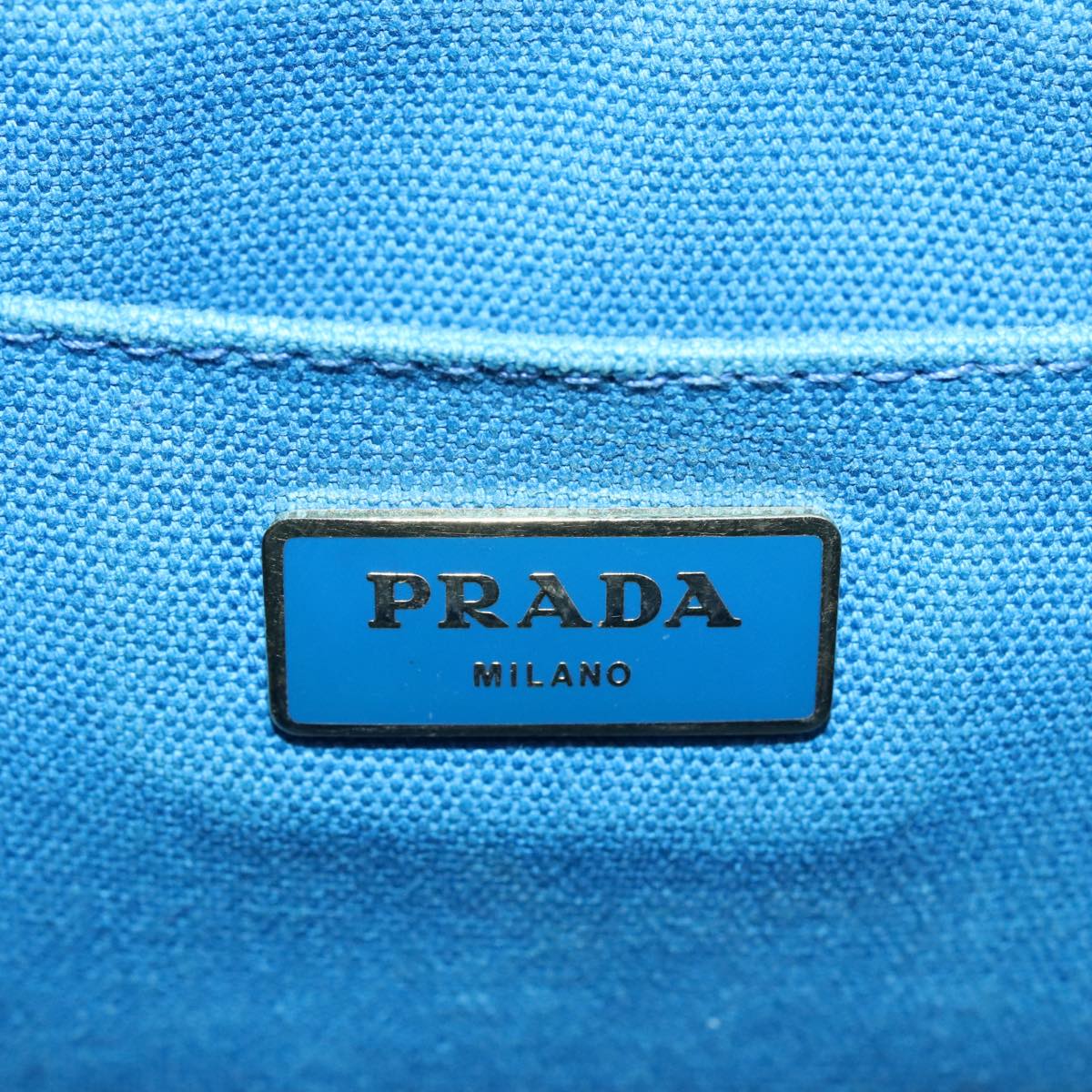 PRADA Canapa MM Hand Bag Canvas Blue Gold Auth 94610