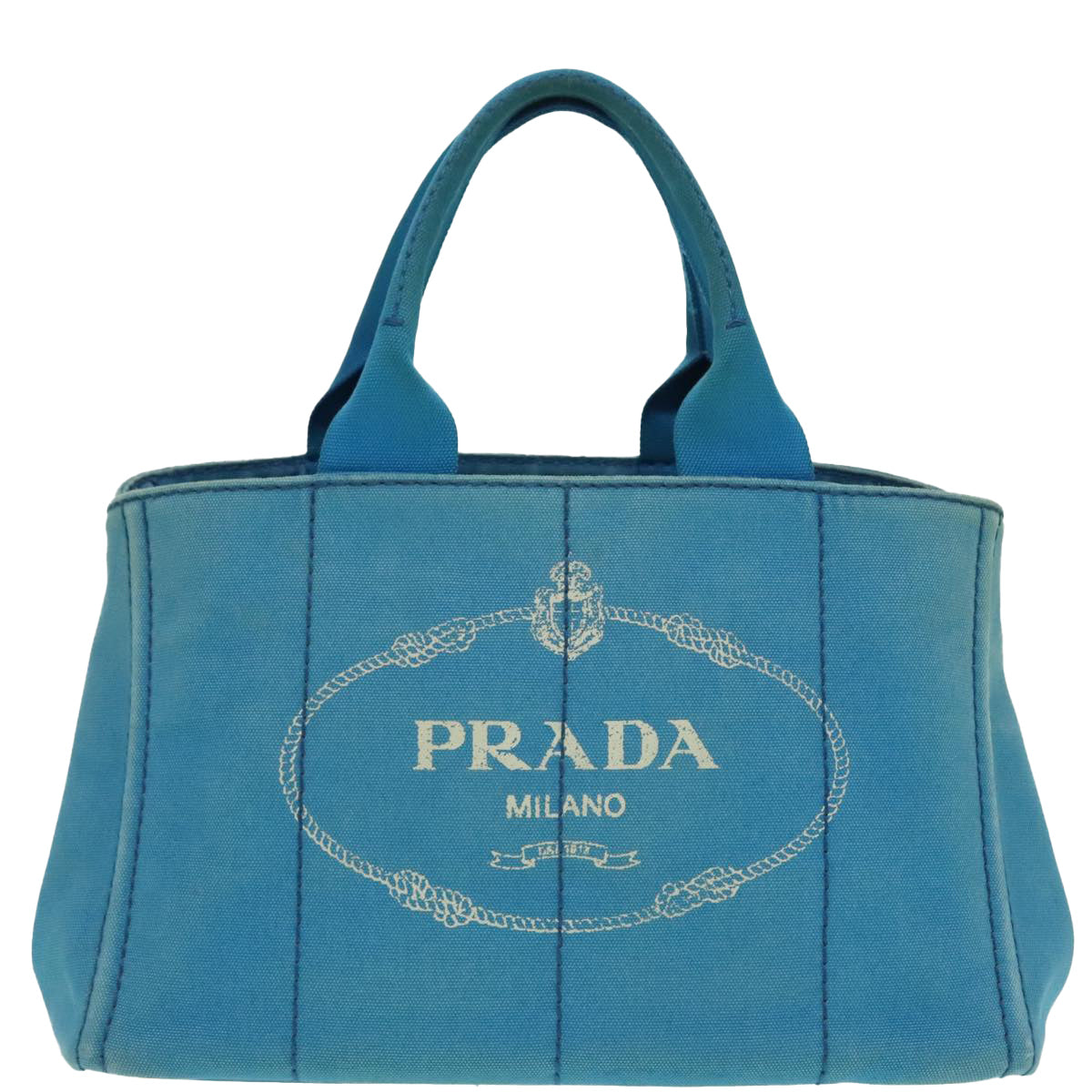 PRADA Canapa MM Hand Bag Canvas Blue Gold Auth 94610 - 0