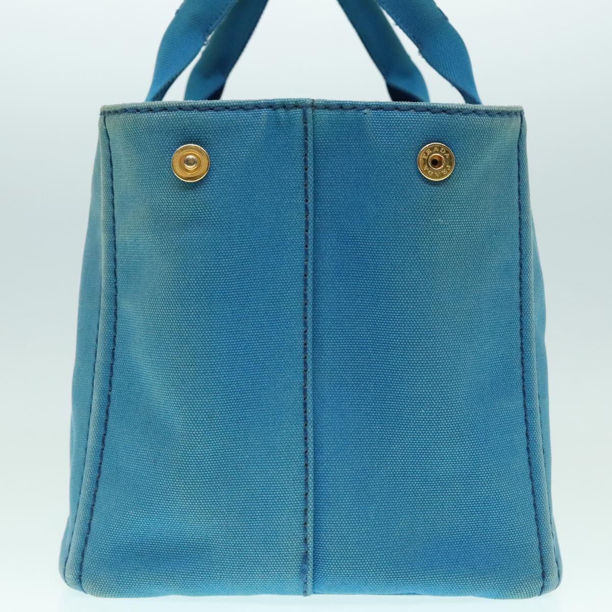 PRADA Canapa MM Hand Bag Canvas Blue Gold Auth 94610