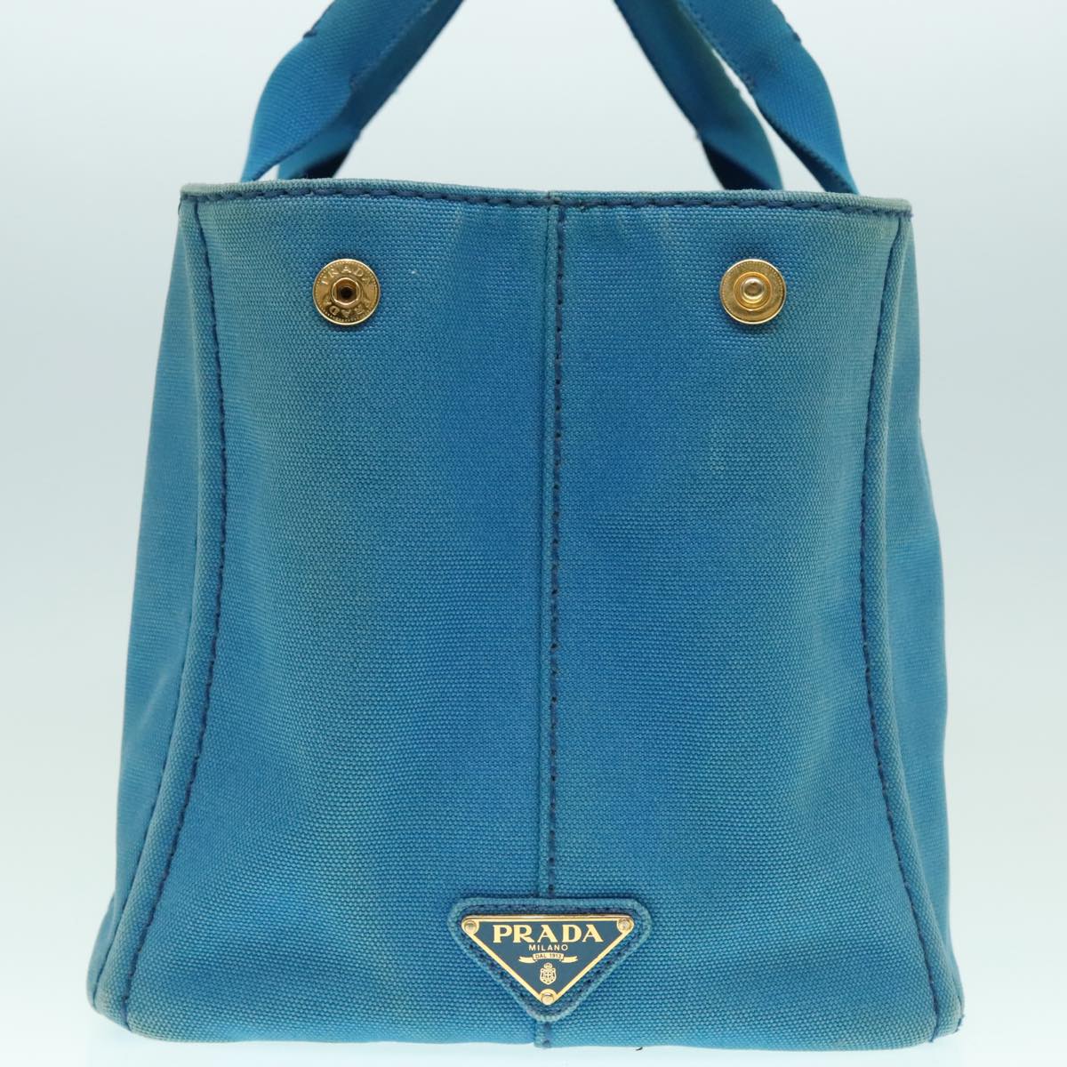 PRADA Canapa MM Hand Bag Canvas Blue Gold Auth 94610