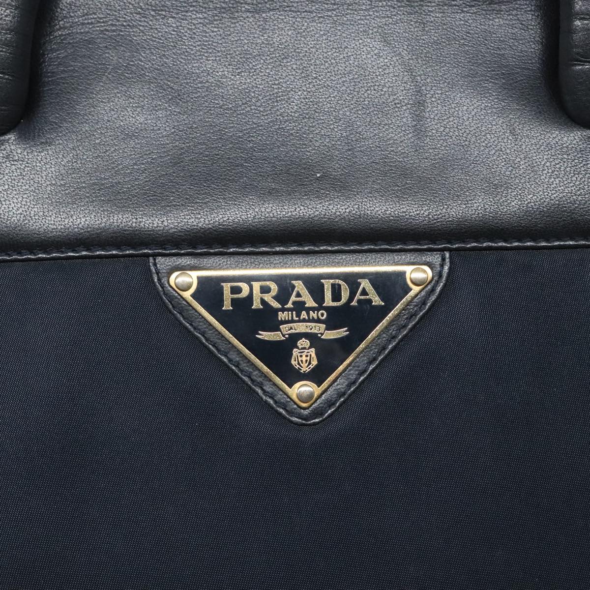 PRADA Hand Bag Nylon Leather Black Gold Auth 94611