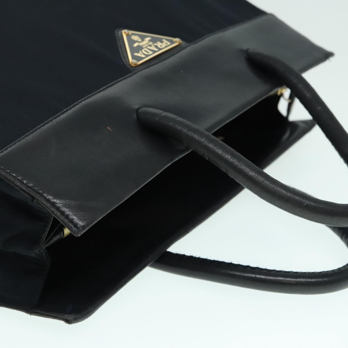 PRADA Hand Bag Nylon Leather Black Gold Auth 94611