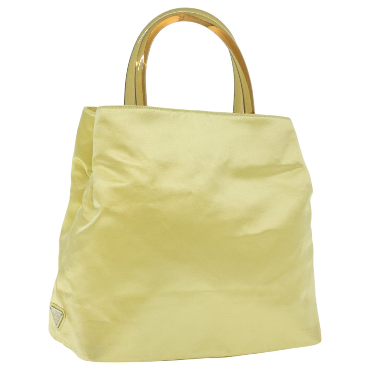 PRADA Hand Bag Satin Yellow Silver Auth 94612