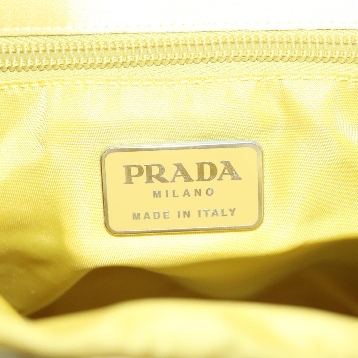 PRADA Hand Bag Satin Yellow Silver Auth 94612