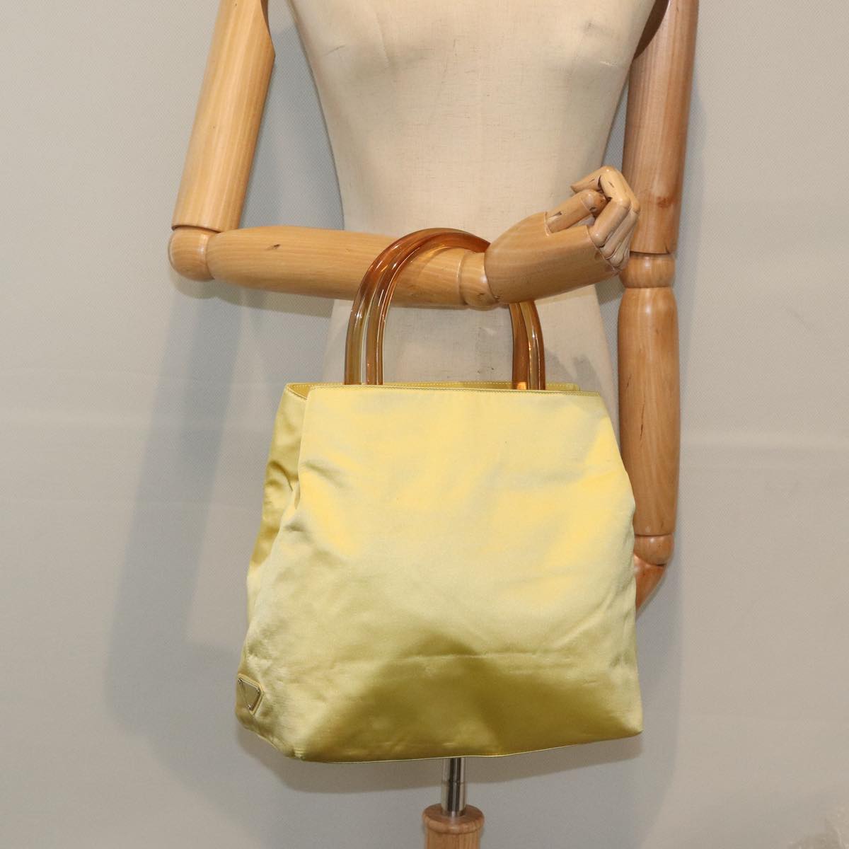 PRADA Hand Bag Satin Yellow Silver Auth 94612