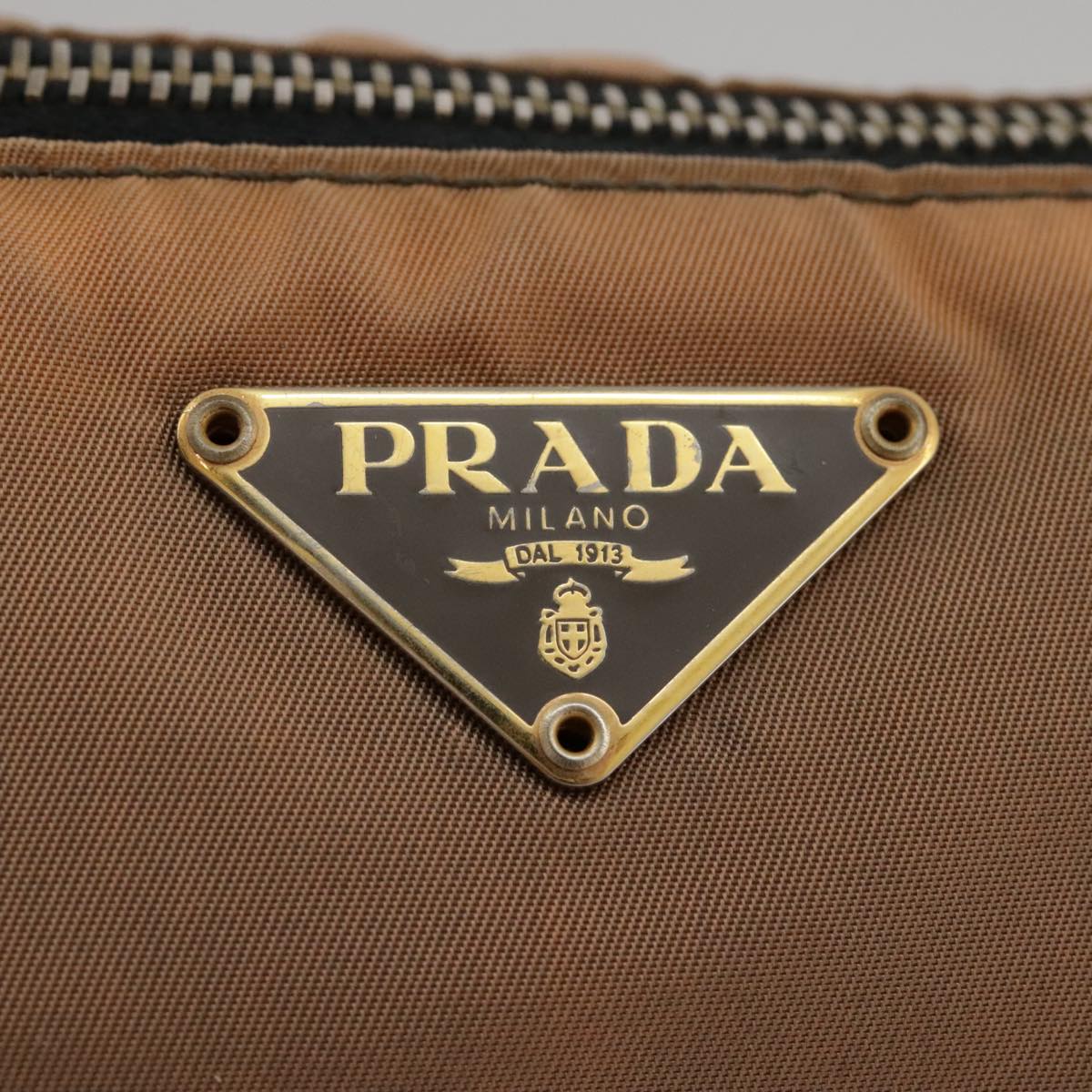 PRADA Shoulder Bag Nylon Beige Gold Auth 94617