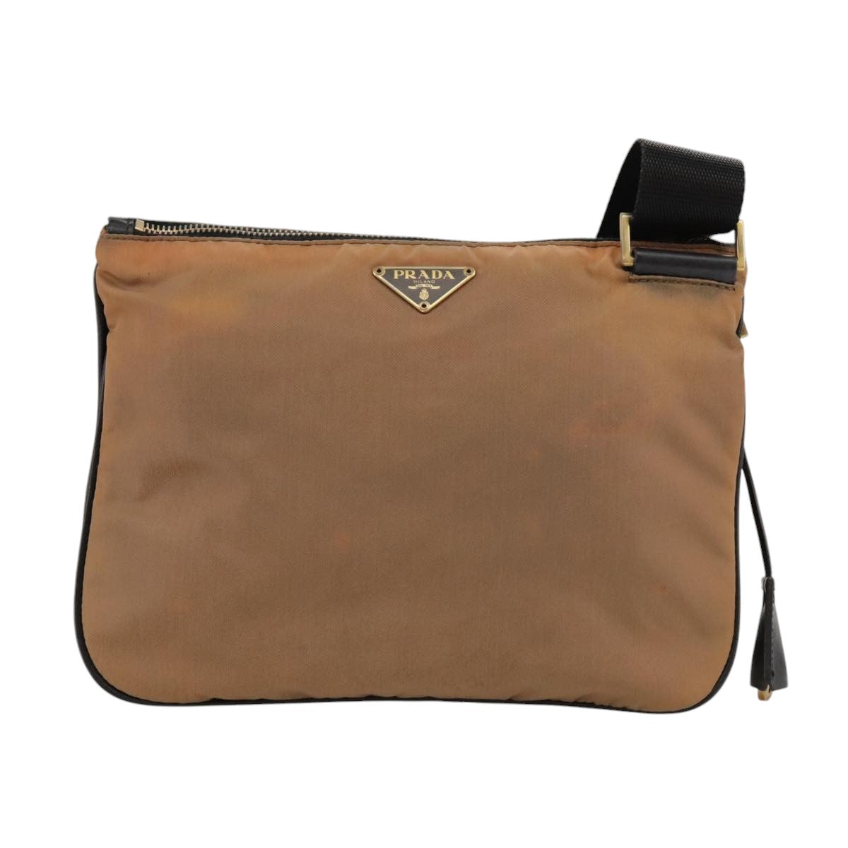 PRADA Shoulder Bag Nylon Beige Gold Auth 94617