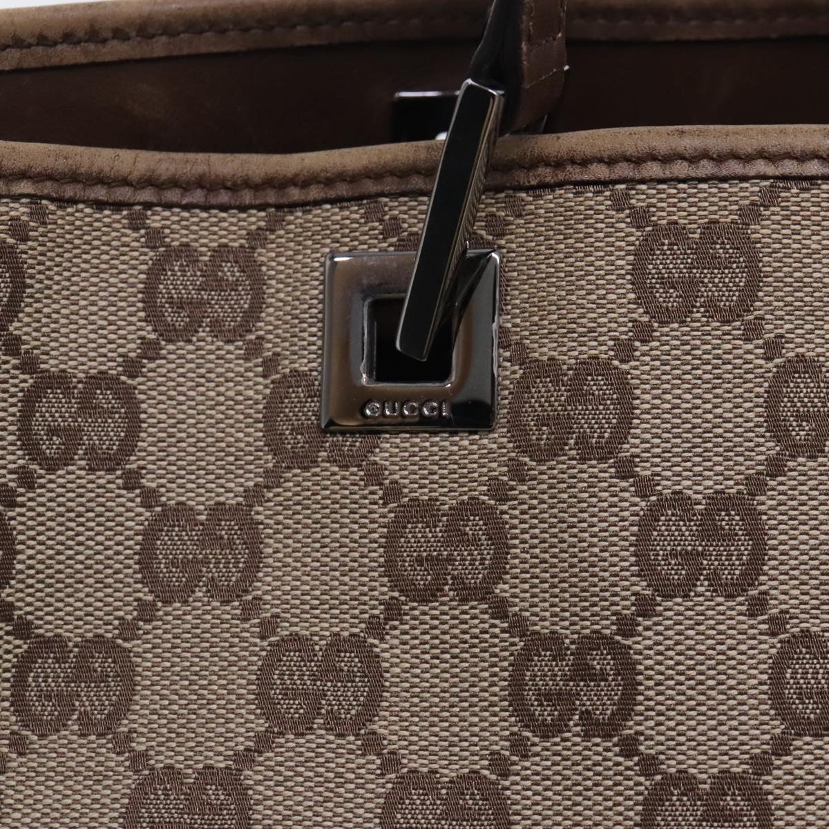 GUCCI GG Canvas Shoulder Bag Beige Silver 31243 Auth 94636