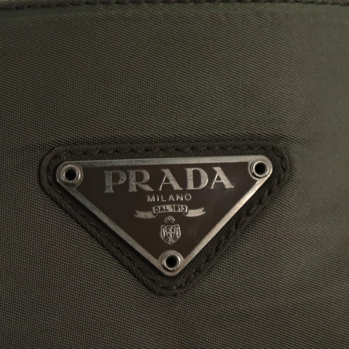 PRADA Shoulder Bag Nylon Khaki Silver Auth 94647