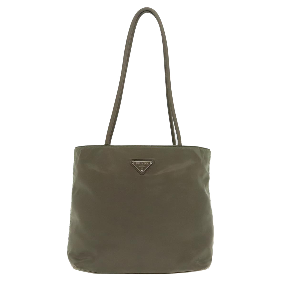 PRADA Shoulder Bag Nylon Khaki Silver Auth 94647