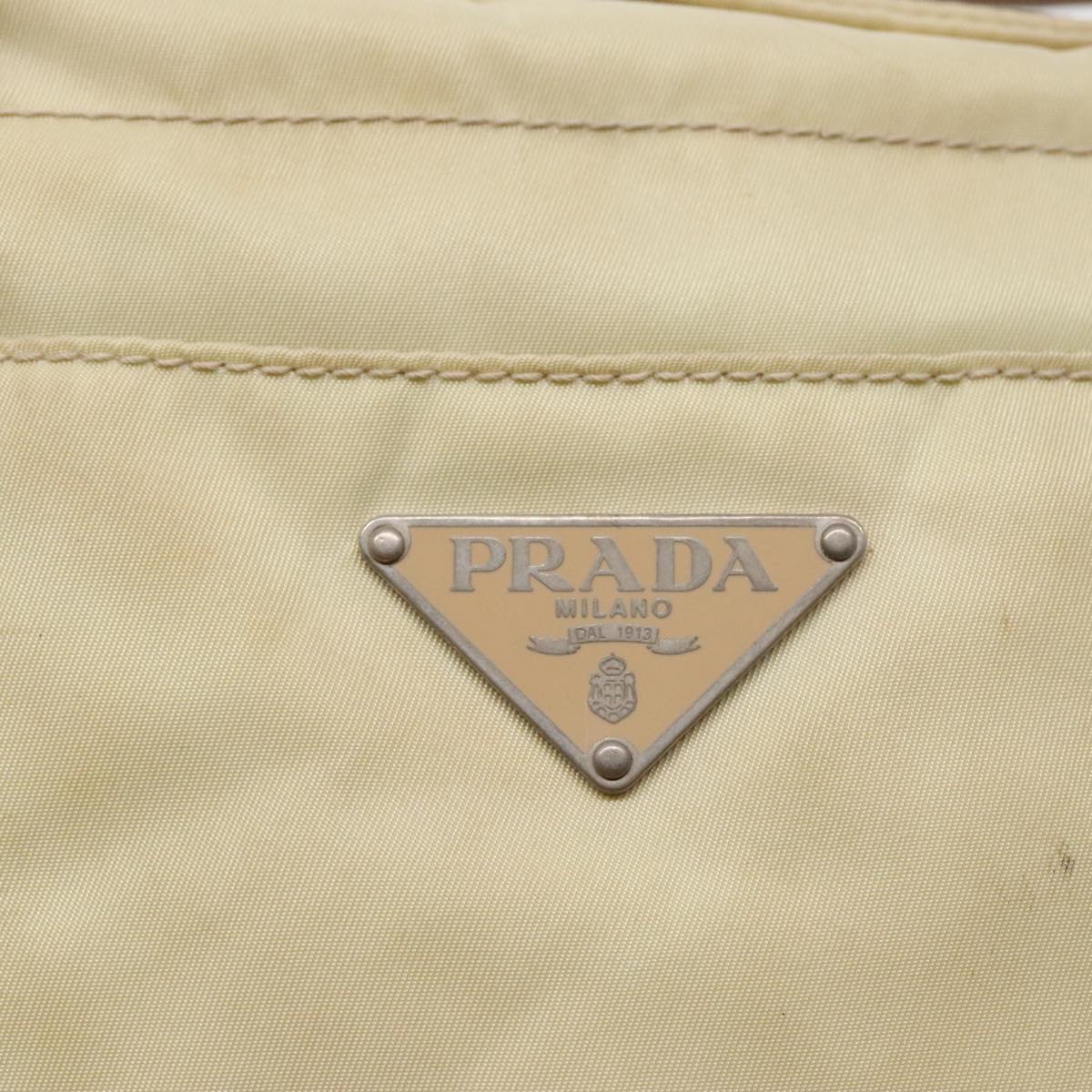 PRADA Shoulder Bag Nylon Leather Beige Brown Silver Auth 94649