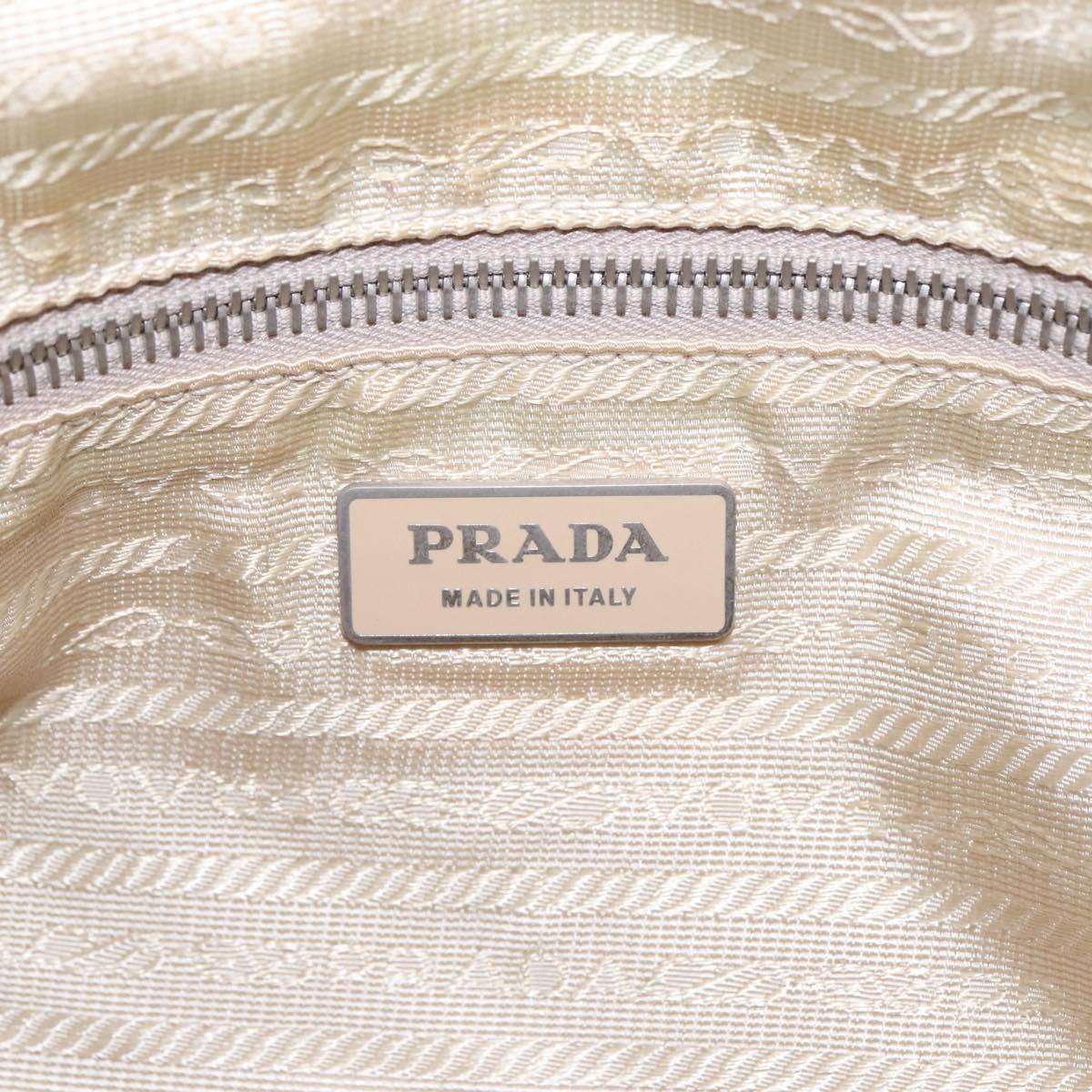 PRADA Shoulder Bag Nylon Leather Beige Brown Silver Auth 94649