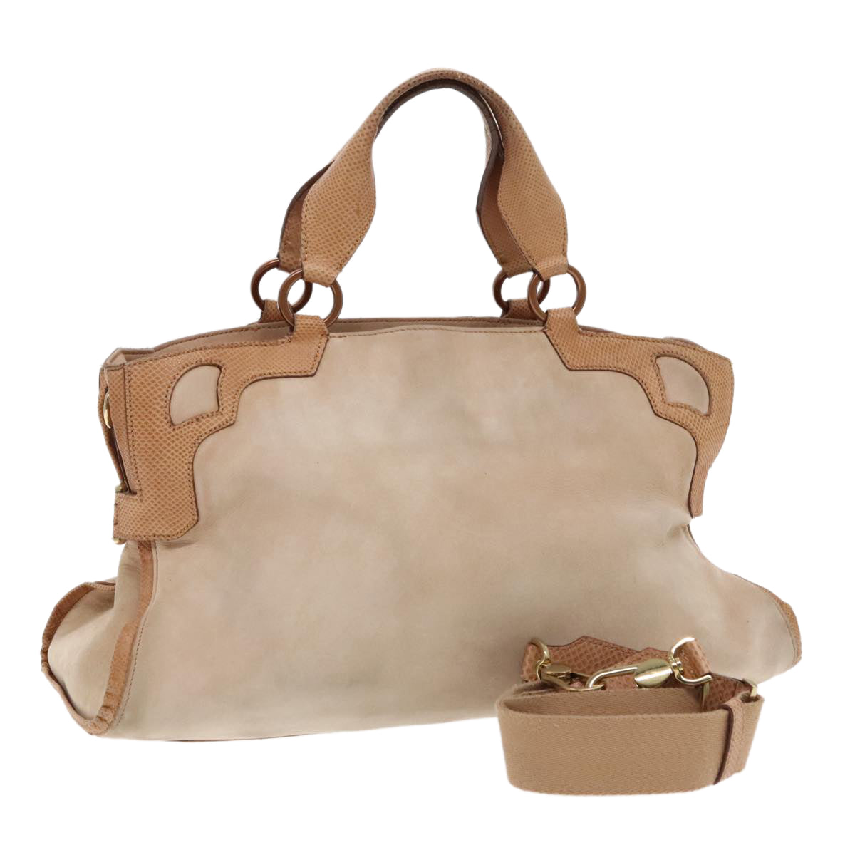 CARTIER Hand Bag Suede Leather 2way Beige Auth 94652