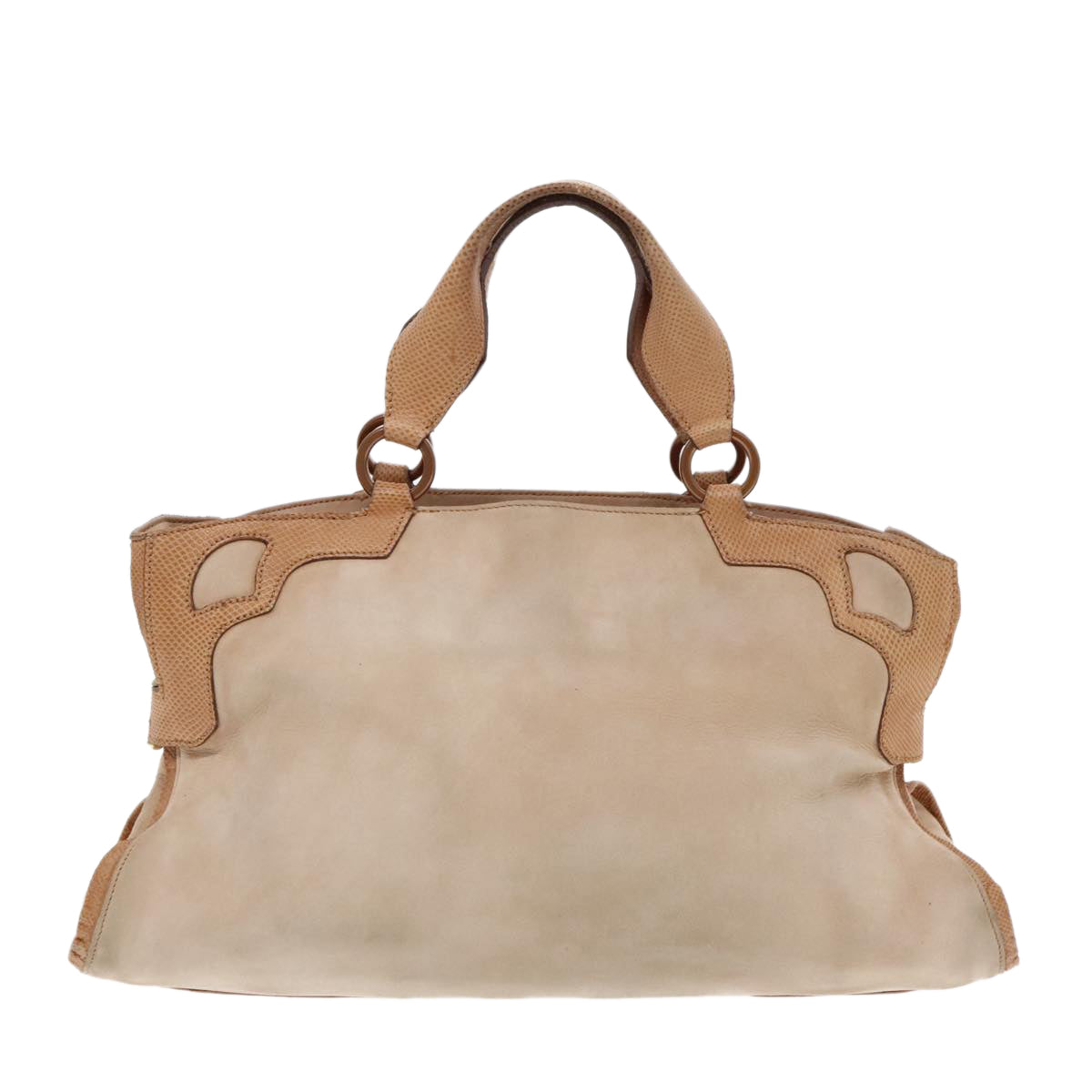 CARTIER Hand Bag Suede Leather 2way Beige Auth 94652 - 0