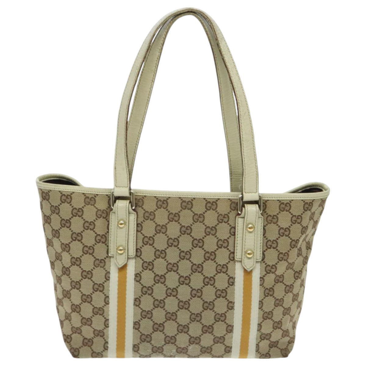 GUCCI GG Canvas Sherry Line Shoulder Bag Beige Gold yellow 137396 Auth 94655 - 0