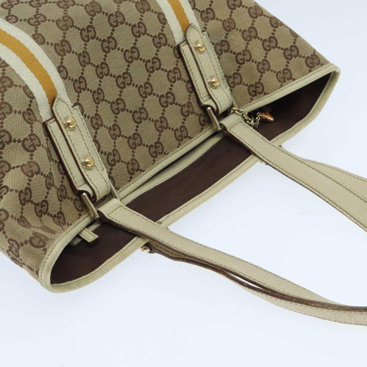 GUCCI GG Canvas Sherry Line Shoulder Bag Beige Gold yellow 137396 Auth 94655