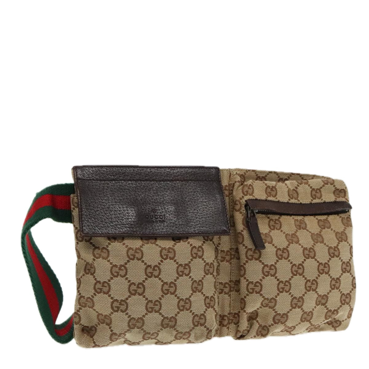 GUCCI GG Canvas Web Sherry Line Waist bag Beige Silver Red 28566 Auth 94663