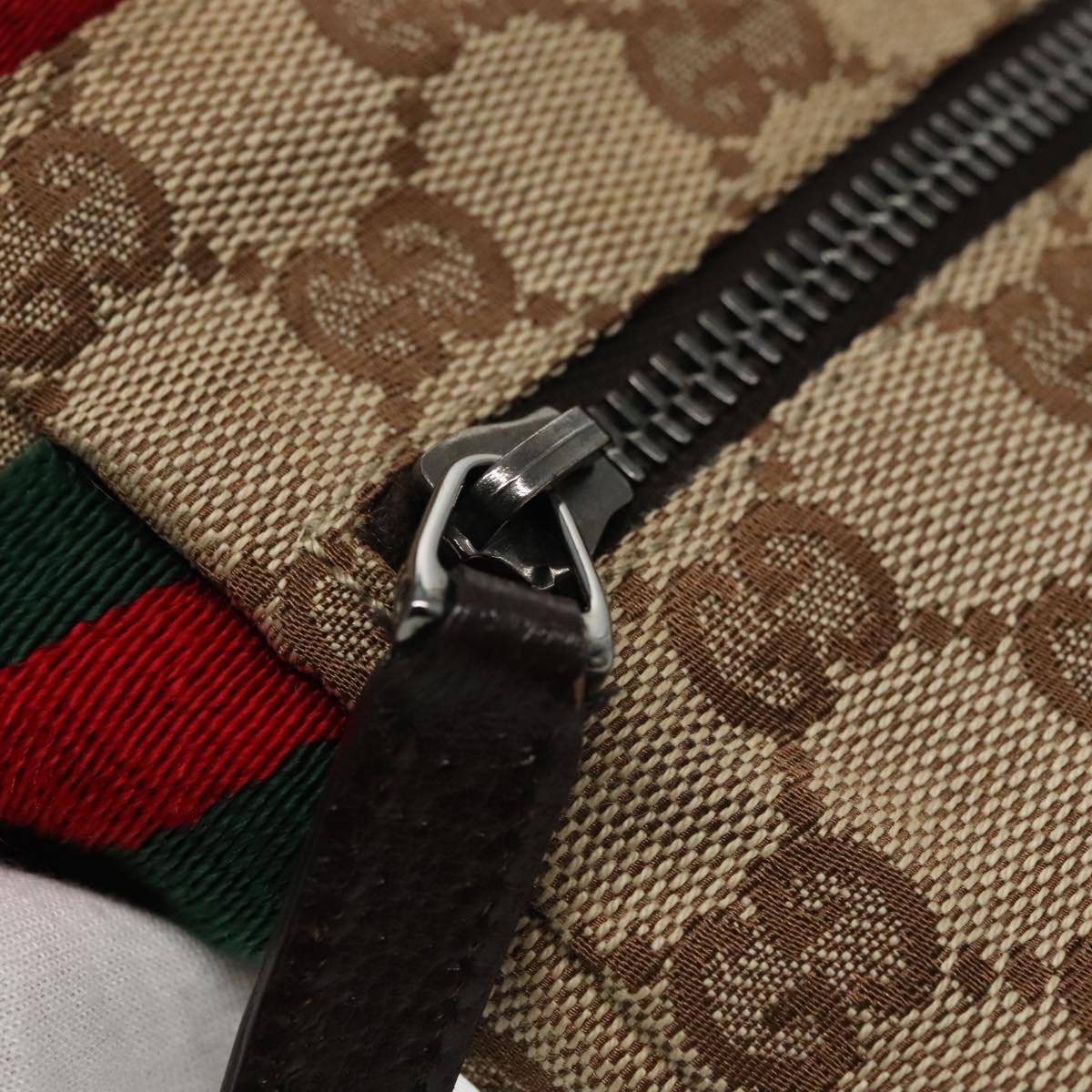 GUCCI GG Canvas Web Sherry Line Waist bag Beige Silver Red 28566 Auth 94663