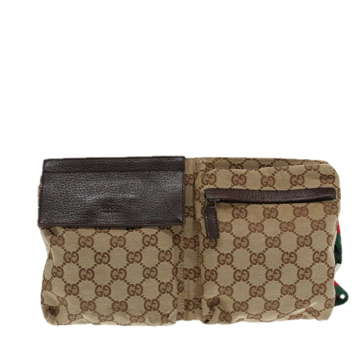 GUCCI GG Canvas Web Sherry Line Waist bag Beige Silver Red 28566 Auth 94663