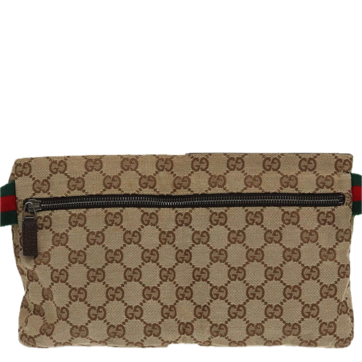 GUCCI GG Canvas Web Sherry Line Waist bag Beige Silver Red 28566 Auth 94663 - 0